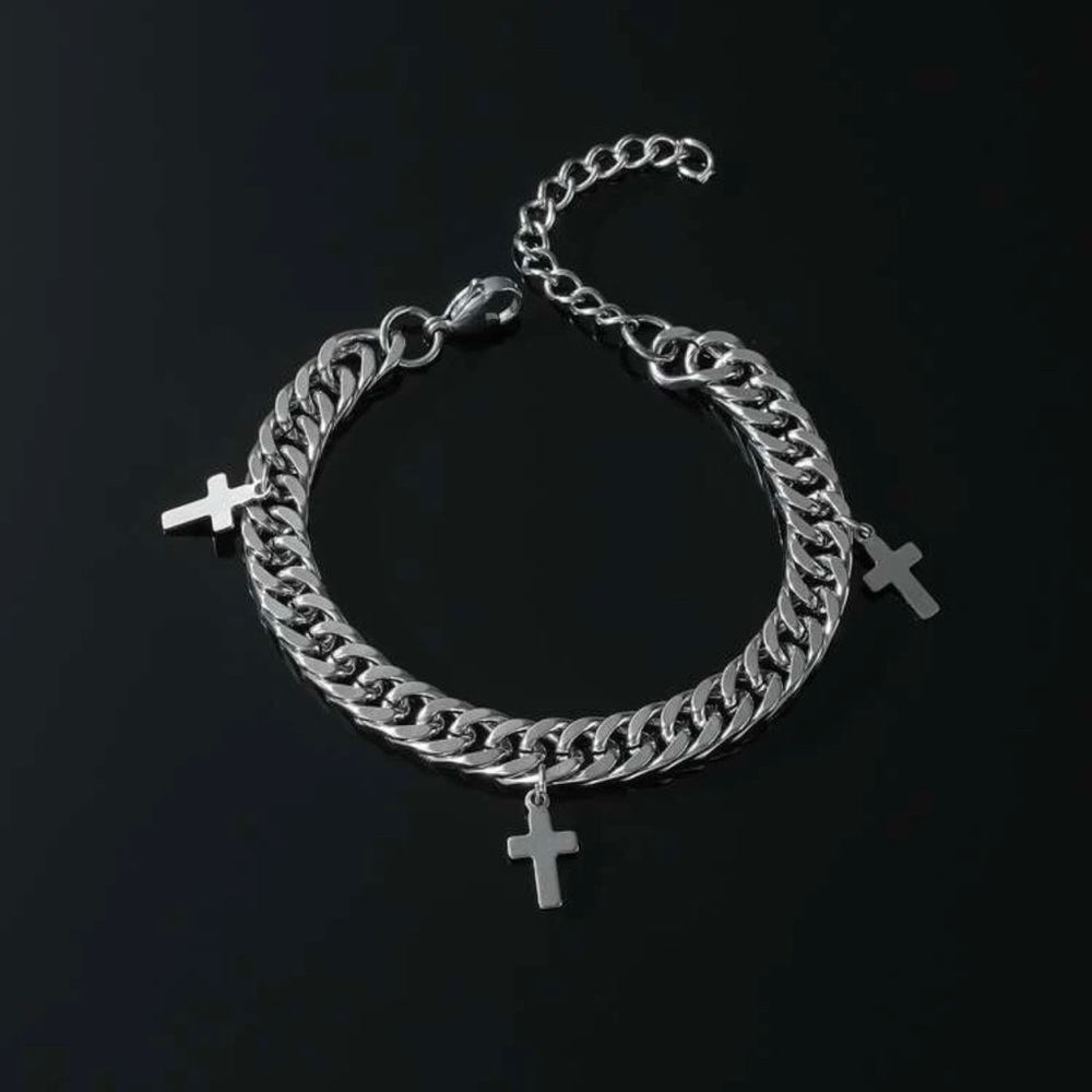 Men Cross Charm Bracelet - Picture 2 of 4